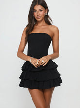 Valentia Tiered Mini Dress Black